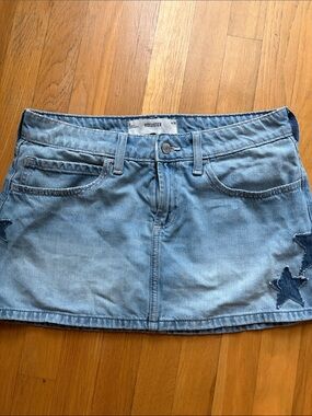 Hollister Light Wash Denim Mini Skirt with Star Details